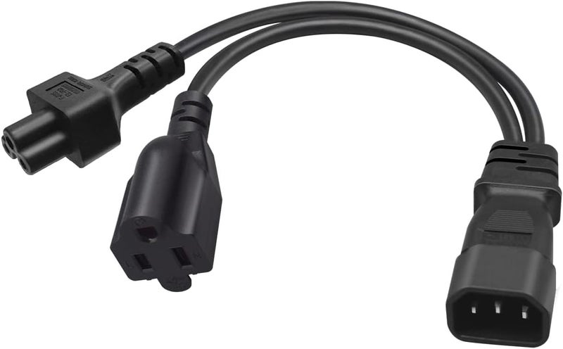 TEWOXIN IEC C14 to C5 + NEMA 5-15R Y Splitter Power Cord for Laptop Power & US Plug Devices, Space-Saving Adapter Cable(1FT/0.3M) - Image 1